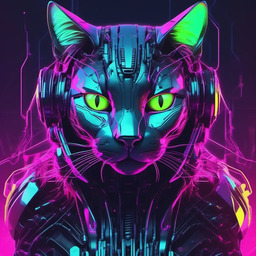 a beautiful cyber cat from the future